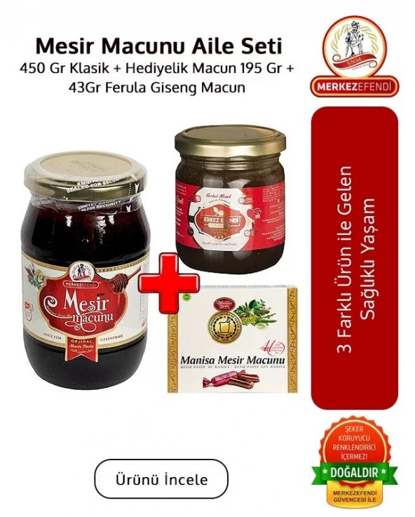 Mesir Macunu Aile Sağlık Seti L 195 Gr Hediyelik Macun 450 Gr Macun ve 43 Gr Ginseng Macun ürün görseli 1