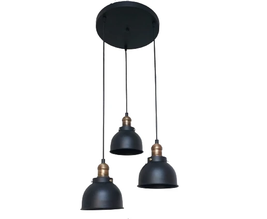 Retro Metal Dekoratif 3 Lü Siyah Rustik Avize çap:30 cm ürün görseli 1