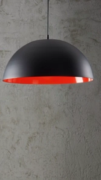 Retro Parlak Siyah Içi Kırmızı Metal Sarkıt Avize 40 Cm ürün görseli 1