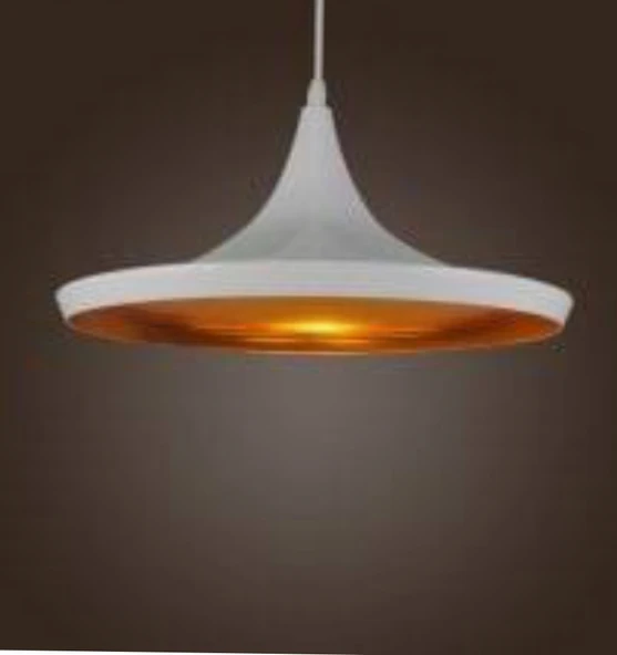 Retro Metal Sarkıt Avize Rustik Tekli Beyaz İçi Sarı 36 CM ürün görseli 1
