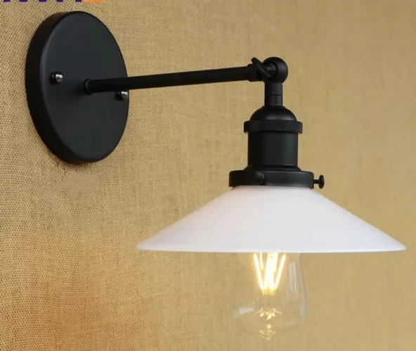 Retro Siyah Mafsalı Beyaz Başlıklı Metal Aplik 23cm ürün görseli 1