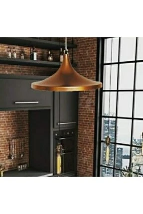 Rys Retro Metal Mat Bakır Tekli Dekoratif Sarkıt Avize 36 cm ürün görseli 1