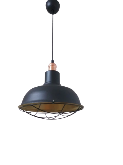Rys Retro Metal Siyah Dekoratif Bakır Duylu Kafesli Siyah İçi Gold Kafe Mutfak Avize Çap:30 cm ürün görseli 1