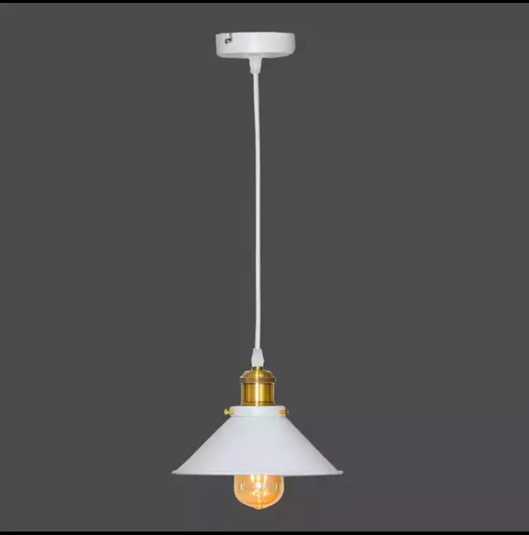 Retro Metal Dekoratif Beyaz Tekli Sarkıt Avize Çap:23 cm ürün görseli 1