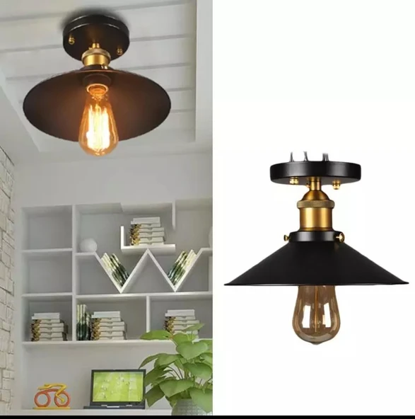 Rys Retro Metal Dekoratif Siyah Tavan Plofyoner Avize Çap. 23 cm ürün görseli 1