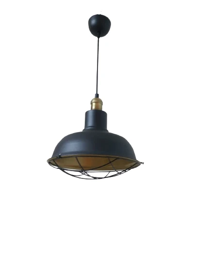 Rys Retro Metal Siyah Dekoratif Eskitme Duylu Kafesli Siyah İçi Gold Kafe Mutfak Avize Çap:30 cm ürün görseli 1