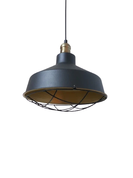 Rys Retro Metal Siyah Dekoratif Eskitme Duylu Kafesli Siyah İçi Gold Kafe Mutfak Avize Çap:30 cm ürün görseli 1