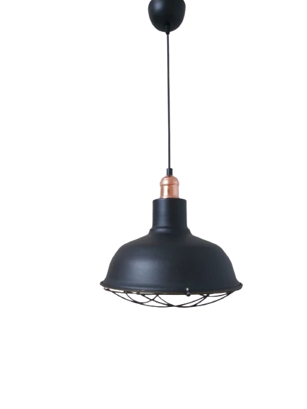 Rys Retro Metal Siyah Dekoratif Bakır Duylu Kafesli Siyah İçi Siyah Kafe Mutfak Avize Çap:30 cm ürün görseli 1