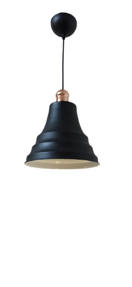 Rys Retro Metal Dekoratif Siyah İçi Beyaz Bakır Duylu Cafe Mutfak Tekli Sarkıt Aydınlatma Çap:23 Cm ürün görseli 1