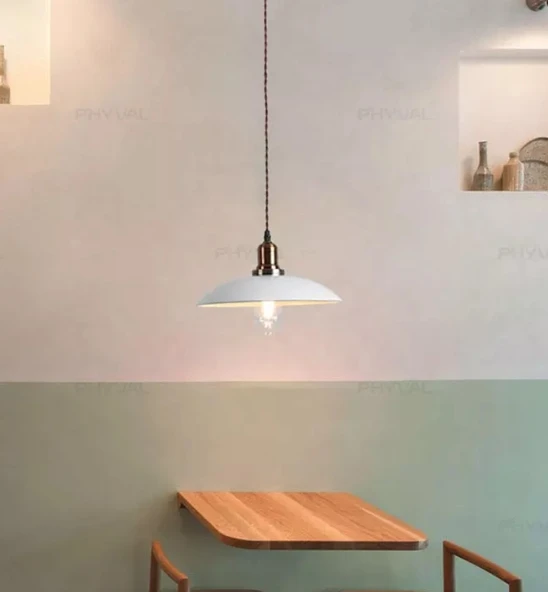 Rys Retro Metal Dekorarif Bakır Duylu Tekli Sarkıt Kafe Mutfak Aydınlatma Çap:30 cm ürün görseli 1