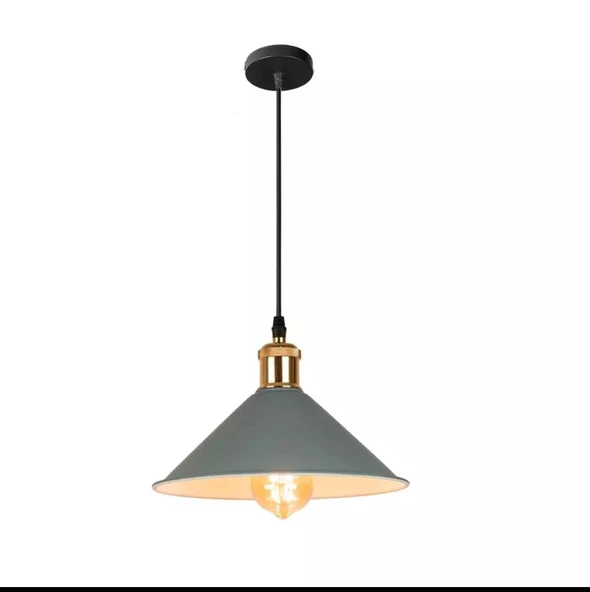 Rys Retro Metal Gri Tekli Sarkıt Kafe Mutfak Aydınlatma Çap.30 cm ürün görseli 1