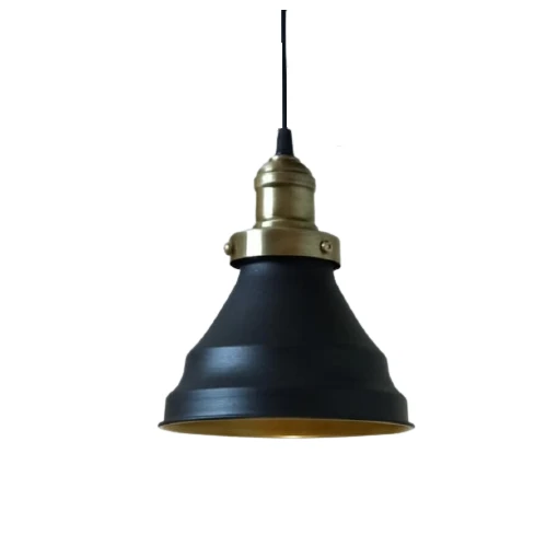 Rys Retro Metal Dekoratif Metal Siyah İçi Gold Kafe Mutfak Rustik Sarkıt Avize Çap:17 cm ürün görseli 1