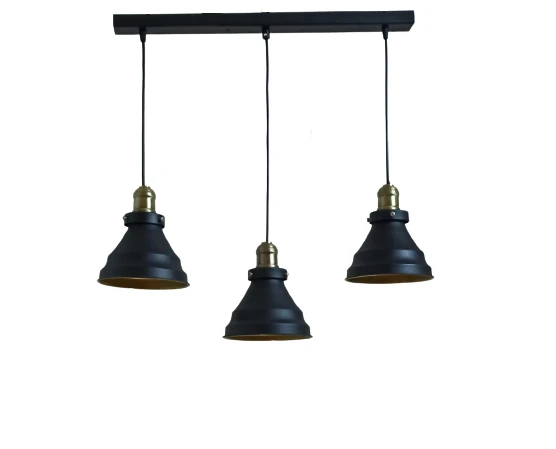 Rys  Retro Metal Siyah 3 Lü Masa üstü Sıralı Dekoratif Rustik Sarkıt Avize 60 cm genişlik ürün görseli 1