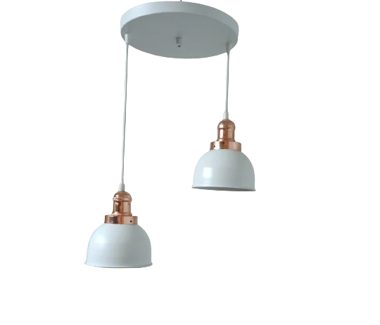 Rys Retro Metal Beyaz 2 li Bakır Duylu Dekoratif Rustik Sarkıt Avize Çap :30 cm ürün görseli 1