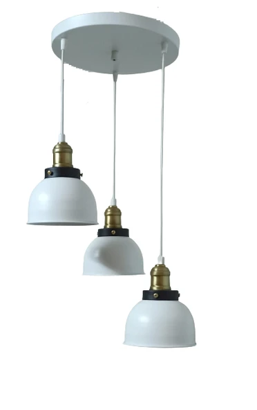 Rys Retro Metal Beyaz 3 lü Eskitme Duylu Dekoratif Rustik Sarkıt Avize çap:30 cm ürün görseli 1
