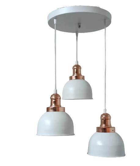Rys Retro Metal Beyaz 3 Lü Bakır Duylu Dekoratif Rustik Sarkıt Avize Çap:30 Cm ürün görseli 1