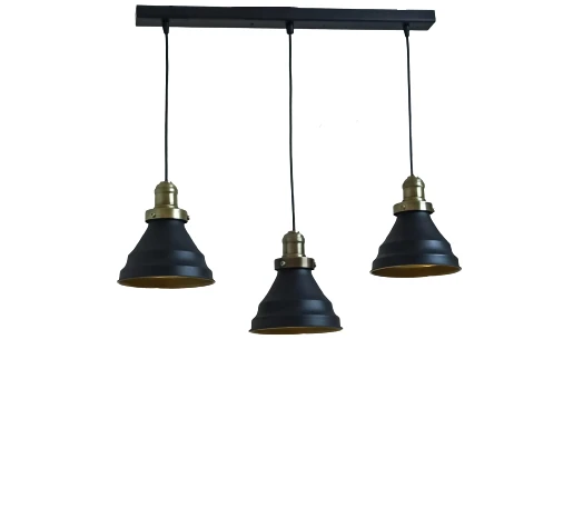 Rys Retro Metal Siyah 3 Lü Masa Üstü Sıralı Dekoratif Rustik Sarkıt Avize genişlik 60 cm ürün görseli 1
