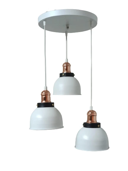Rys Retro Metal Beyaz 3 Lü Bakır Duylu Dekoratif Rustik Sarkıt Avize Çap:30 Cm ürün görseli 1