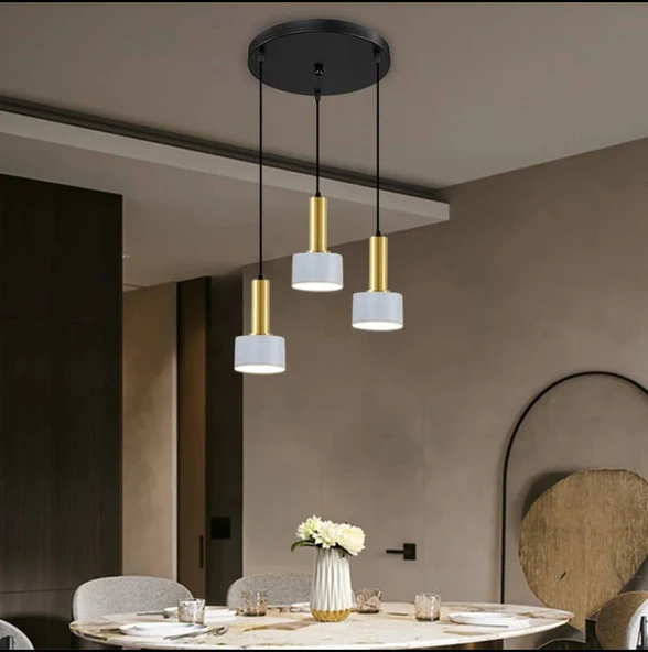 Rsylight Retro Metal Beyaz Rustik 3 Lü Dekoratif Sarkıt Avize Çap:30 Cm ürün görseli 1