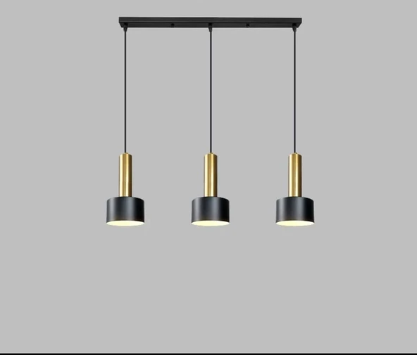 Rsylight Retro Metal 3 Lü Masa Üstü Siyah Gold Dekoratif Rustik Sarkıt Avize Genişlik:60 cm ürün görseli 1