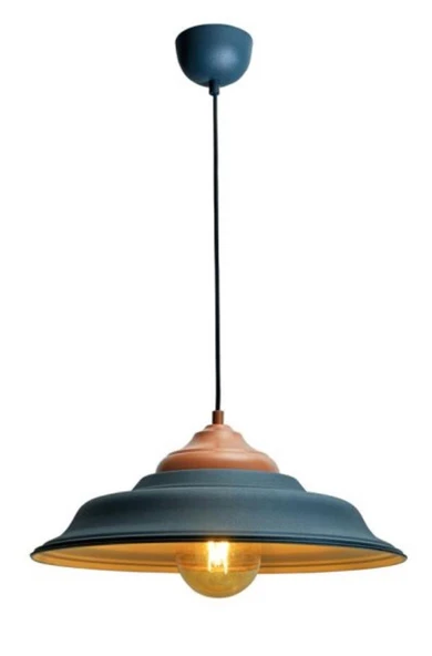 Rsylight Retro Metal Dekoratif Rustik Antrasit içi Gold Tekli Sarkıt Avize Çap 41 cm ürün görseli 1