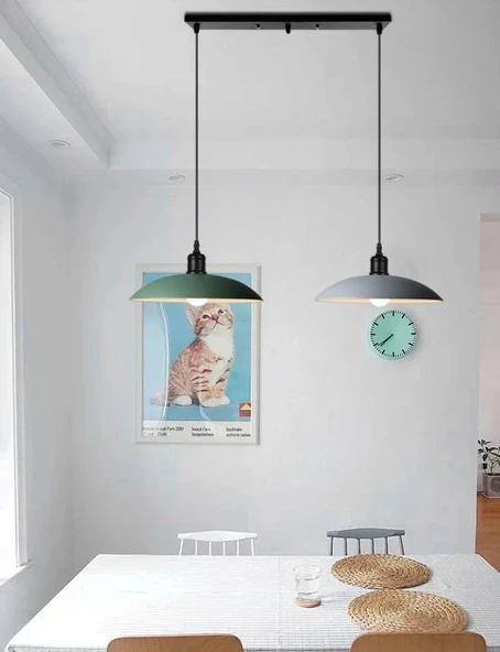 Rsylight Retro Metal Dekoratif Rustik Masa Üstü Sıralı 2 li Sarkıt Avize Genişlik 60 cm ürün görseli 1