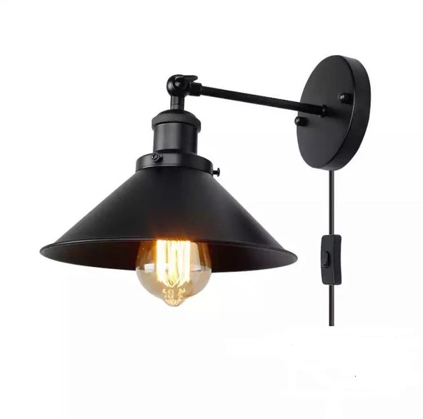 Rsylight Retro Rustik Dekoratif Rustik Siyah Anahtarlı Kablolu Duvar Aplik ürün görseli 1