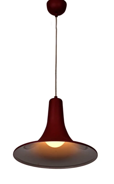 Rsylight Retro Metal Dekoratif Kırmızı içi Beyaz Rustik Tekli Sarkıt Avize Çap 34 cm ürün görseli 1