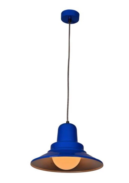 Rsylight Retro Rustik Dekoratif Mavi Içi Beyaz Metal Sarkıt Avize Çap:30cm ürün görseli 1