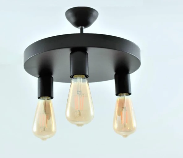 Retro Rustik Siyah Üçlü Plofonyer Tavan Avize E27 30cm ürün görseli 1