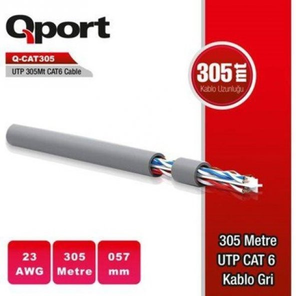 Q-Port Q-cat6 305mt Utp 305Metre Gri 23awg 0,57mm Cat6 Kablo ürün görseli 1