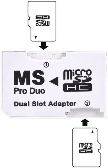 Memory Stick Pro Duo Adaptör ÇİFT SLOT MS Pro Duo Mikro SD Çevirici Adaptör Memory Dual Slot Adapter ürün görseli 1