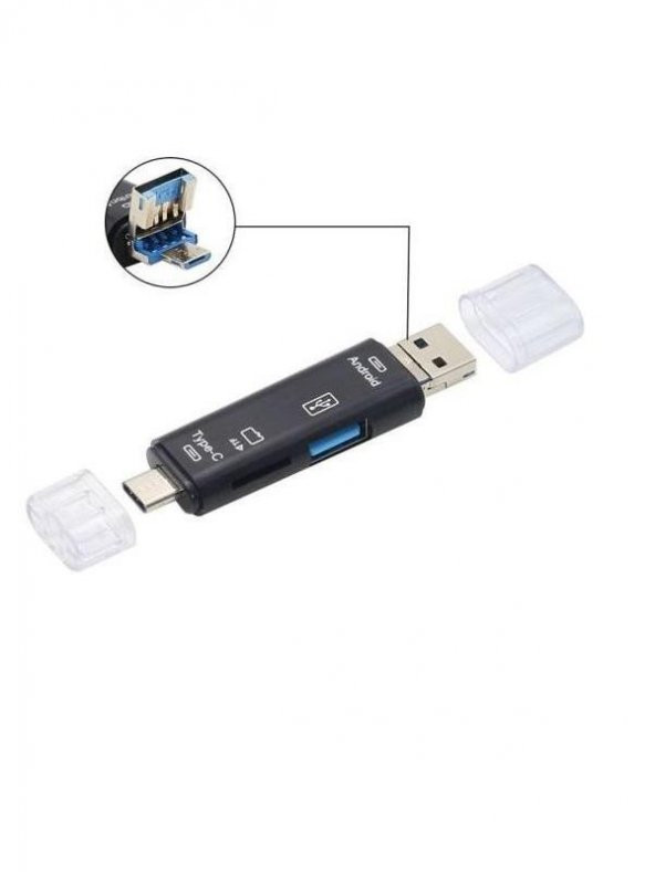 Micro USB -Type c - Usb Telefon Adaptörü Micro SD/SD Kart/USB Okuyucu Dönüştürücü - Resim 2