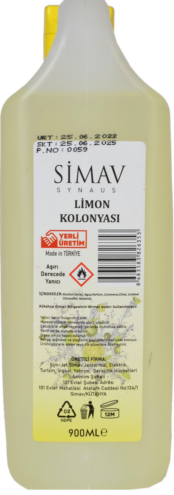 SİMAV Termal Sulu Limon Kolonyası - 900 ml ürün görseli 1