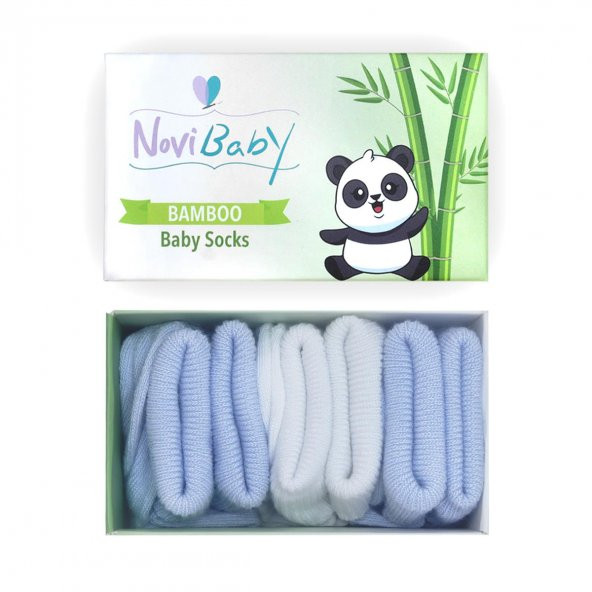Novibaby 3lü Bambu Yenidoğan Bebek Çorap I Sky I 0-6 ay ürün görseli 1
