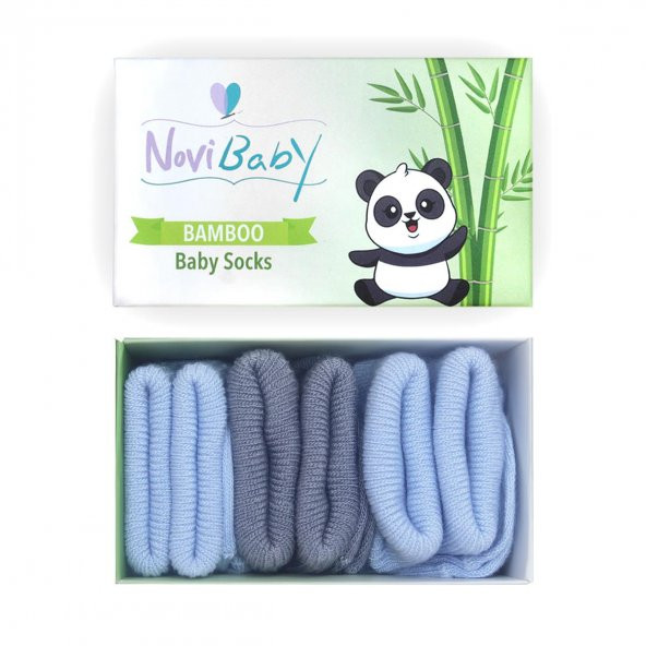 Novibaby 3lü Bambu Yenidoğan Bebek Çorap I Blue Stone I 0-6 ay ürün görseli 1