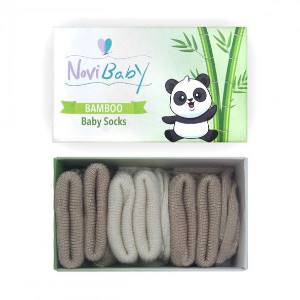 Novibaby 3lü Bambu Yenidoğan Bebek Çorap I Latte I 0-6 ay ürün görseli 1
