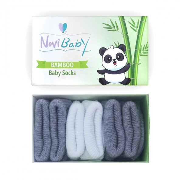 Novibaby 3lü Bambu Yenidoğan Bebek Çorap I Cloudy I 0-6 ay ürün görseli 1