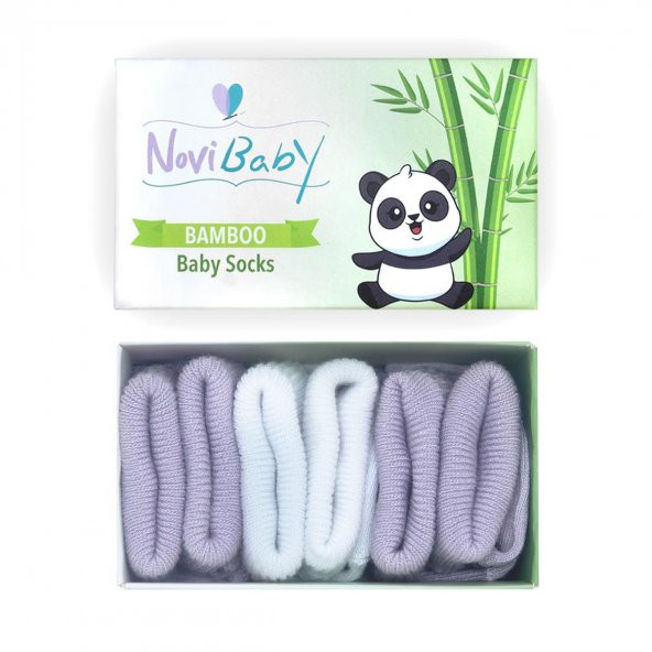 Novibaby 3lü Bambu Yenidoğan Bebek Çorap I Purpy I 0-6 ay ürün görseli 1