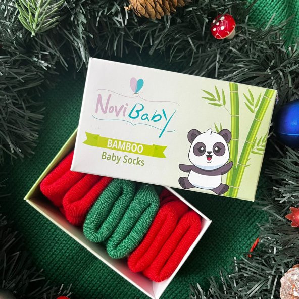 Novibaby 3lü Bambu Yenidoğan Bebek Çorap I Christmas I 0-6 ay ürün görseli 1