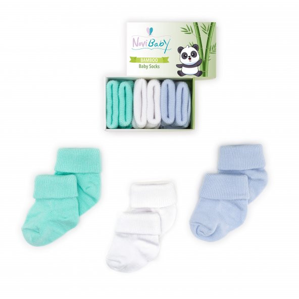Novibaby 3lü Bambu Yenidoğan Bebek Çorap I Fresh I 0-6 ay ürün görseli 1
