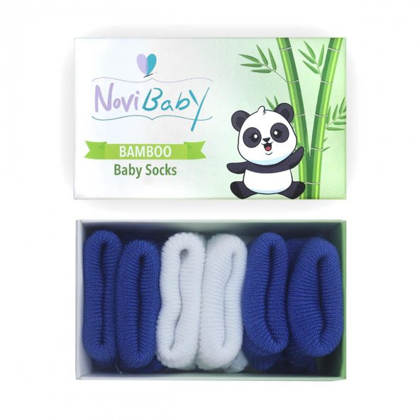 Novibaby 3lü Bambu Yenidoğan Bebek Çorap I White Blue I 0-6 ay ürün görseli 1