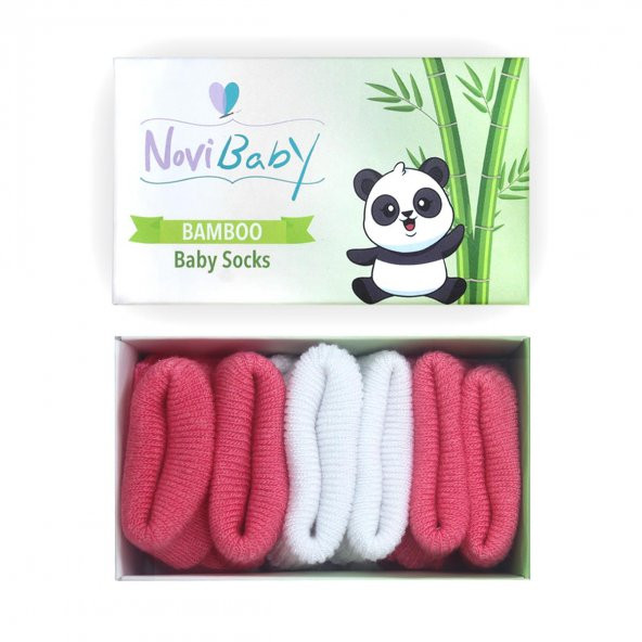 Novibaby 3lü Bambu Yenidoğan Bebek Çorap I White Candy I 0-6 ay ürün görseli 1