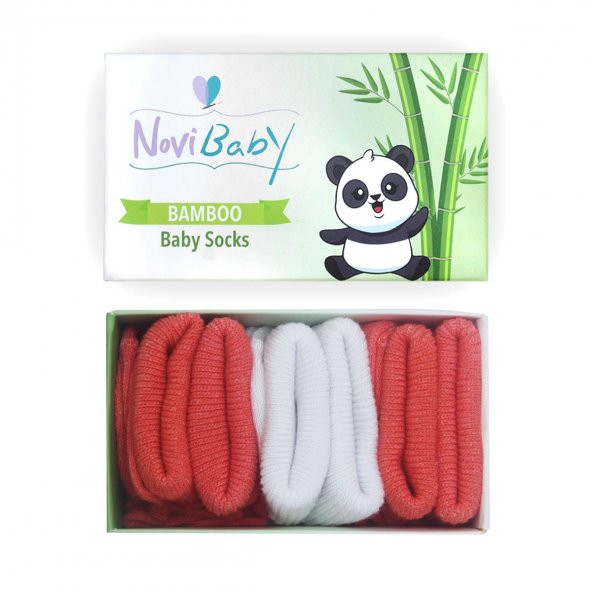 Novibaby 3lü Bambu Yenidoğan Bebek Çorap I White Orange I 0-6 ay ürün görseli 1