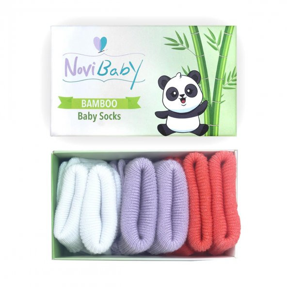 Novibaby 3lü Bambu Yenidoğan Bebek Çorap I Purple Orange I 0-6 ay ürün görseli 1
