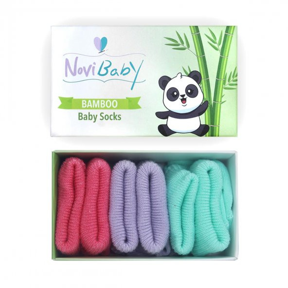 Novibaby 3lü Bambu Yenidoğan Bebek Çorap I Purple Candy I 0-6 ay ürün görseli 1