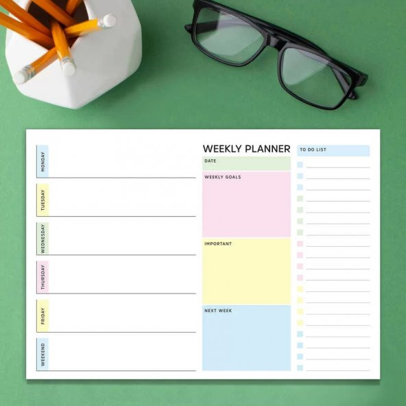 Haftalık Planlama Pastel Renkler - Weekly Planner Pastel Color ürün görseli 1