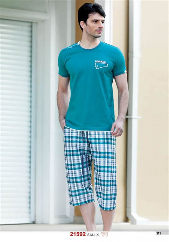 21592 Yazlık Ekoseli Pijama Takımı  ürün görseli 1