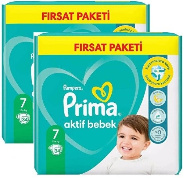 Prima Bebek Bezi Aktif Bebek 7 Beden 68 Adet 34x2 Paket Fırsat Paketi ürün görseli 1