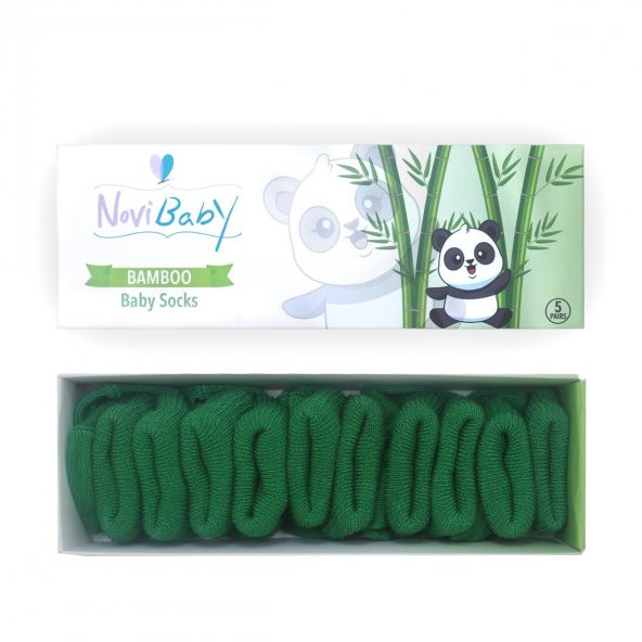 Novibaby 5li Bambu Yenidoğan Bebek Çorap I Pine Green I 0-6 ay ürün görseli 1